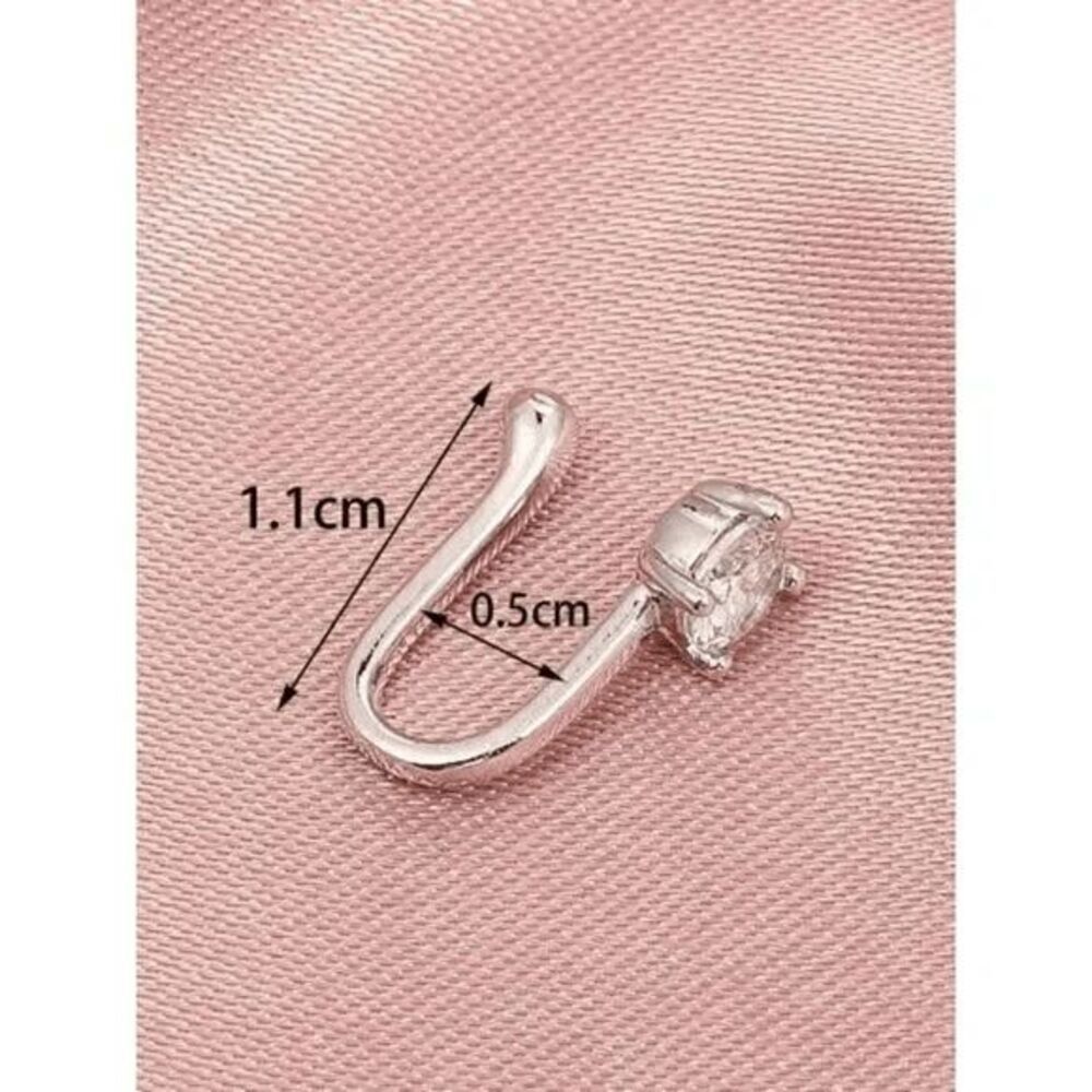 WHITE GOLD DIAMOND NOSE RING CUFF - Picture 5 of 6